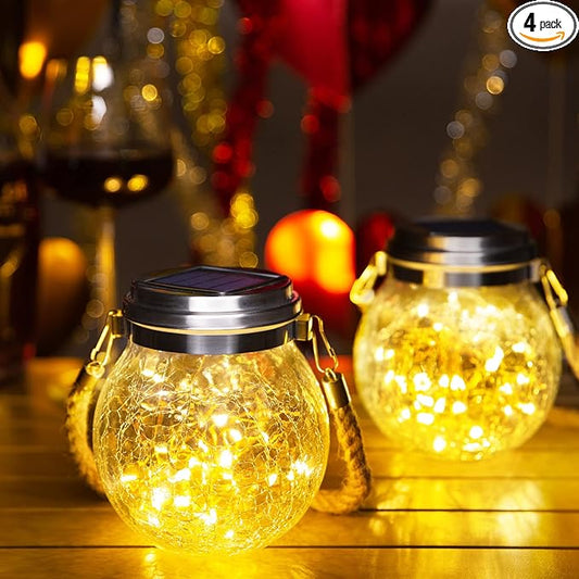 ROSHWEY 4 Pack Solar Lanterns Outdoor, 30 LED Waterproof Garden Decor Hanging Lights Decorative Backyard Decorative Lighting for Patio Pathway