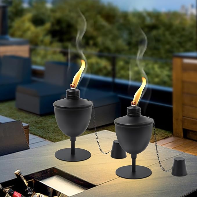 6 Pack Upgraded Tabletop Torches,14 oz Citronella Torches for Outside, Refillable Outdoor Flame Torch Light, Comes with Wicks,Covers and Funnel, Ideal for Parties, Garden Decor, DIY