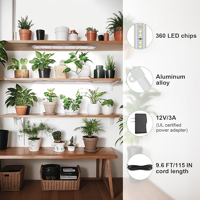 Wiaxulay Grow Light, 360 LEDs Full Spectrum Plant Light for Indoor Plants, 6 Bars/16 in Grow Light Strip with Auto Timer 6/12/16 Hrs, 3 Switch Modes, 5 Dimmable Levels for Green House Hydroponics