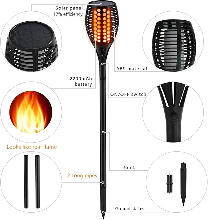 Aityvert Upgraded Solar Torch Lights 43 inches Flickering Dancing Flames Waterproof Outdoor Landscape Decorations Lighting Dusk to Dawn Auto On/Off Solar Lights for Halloween Christmas 2-Pack