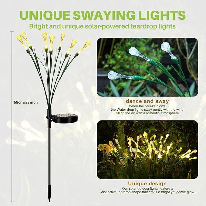 Solar Lights Outdoor Waterproof Upgraded Outdoor Solar Lights for Yard Patio Garden Decor, Solar Lights for Outside Gardening Supplies, Water Droplets Garden Lights Solar Powered Outdoor (4 Pack)