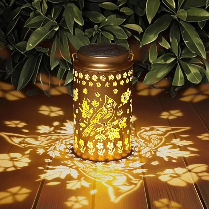 Cardinal Solar Lanterns Outdoor Waterproof, Metal Hanging Lights Decorations for Garden Yard Lawn Patio, Unique Cardinal Gifts for Women Mom Grandma Gardener for Mother'Day Christmas