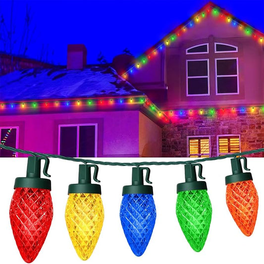 C9 LED Christmas Lights, 67FT 100 Bulbs Outdoor Christmas Decorations for House Waterproof String Lights Extendable Green Wire Fairy Lights for Patio Xmas Garden Party Wedding Indoor Multicolor