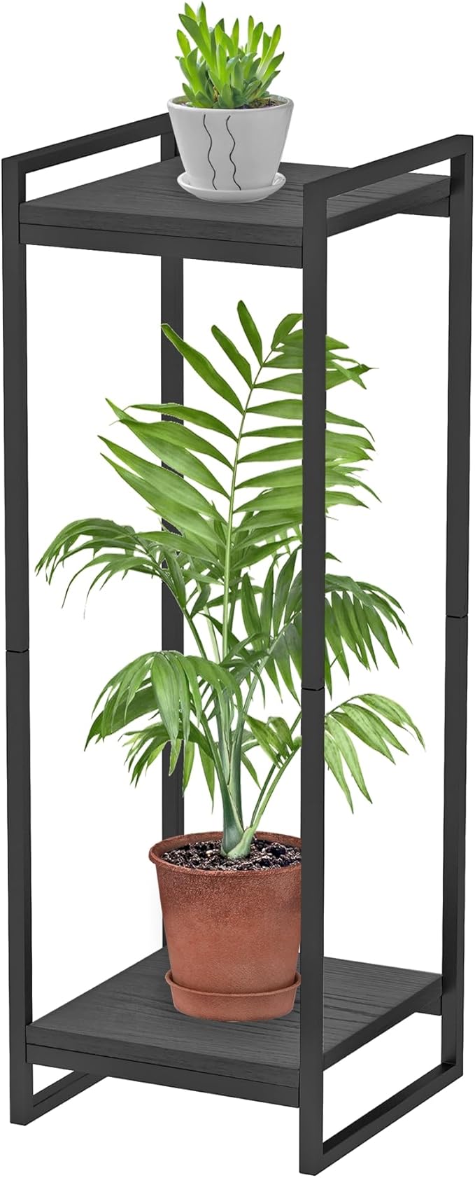 34" Tall Plant Stand Indoor, 2-Tier Modern Plant Shelf Corner Flower Pot Holder Organizer for Living Room Balcony Garden, Black
