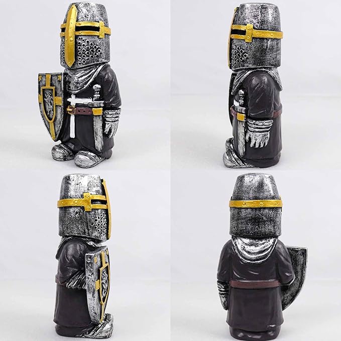 nezababy Knight Gnomes Guard Garden Statue Decoration Medieval Wee Crusader Battle Swordsman Fighting Outdoor Figurines Lawn Decor Resin (F)