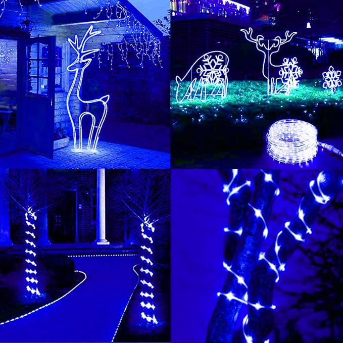 300 LED Solar Rope Lights Outdoor 99 FT Bright Solar Garden String Lights Durable 8 Modes Outdoor Fairy Lights Waterproof Solar Garden Decorative Lights (300LED, Blue)