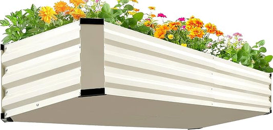 KING BIRD Raised Garden Bed Kit with Bottom 2025 Upgraded Galvanized Planter Garden Box Outdoor & Indoor for Gardening, Vegetables, Flowers, Beige, 70.8x23.6x11.8 in