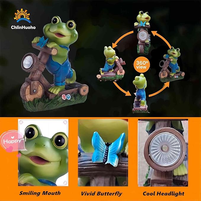 Solar Garden Frog, Outdoor Garden Decor, Animal Garden Statue, Fairy Garden Accessories,Patio,Yard,Balcony Decorations, Lawn Ornament, Housewarming, Birthday,Mothers Day Mom Gifts.