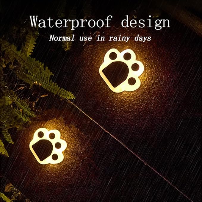 Outdoor Solar Lights, Automatic 7 Color Changing Solar Paw Print Lights, Rechargeable Paw Print Solar Garden Lights Outdoor Waterproof Led Garden Lights Beautiful Solar Powered Outdoor Decor(4 Packs)