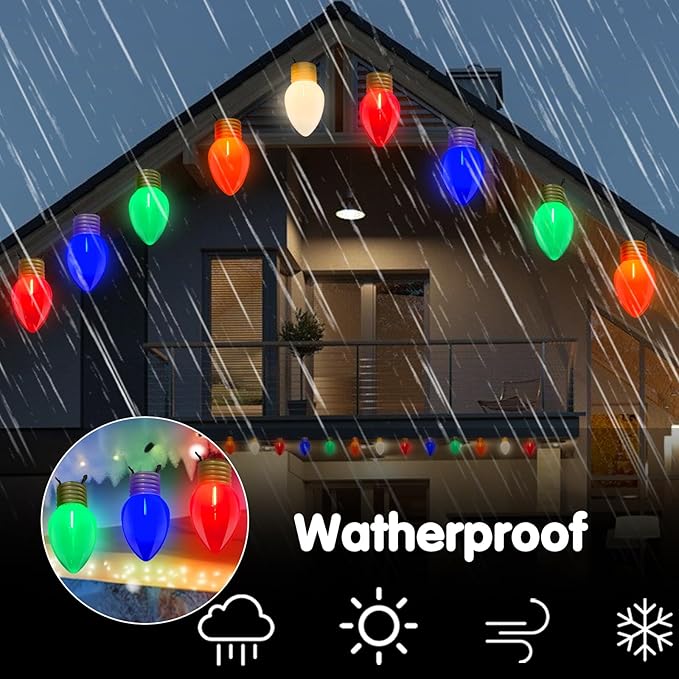 Giant Outdoor Christmas Lights,16ft Jumbo Christmas Lights String Light with 10 Large Multicolored Bulbs,Connectable Outdoor Decorations Light for Porch Garden Eave Xmas Trees Roof Decor
