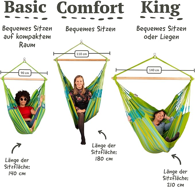 LA SIESTA® - XL King Domingo Hammock Swing Chair - Weather & Tear Resistant Hanging Hammock Chair - Indoor Outdoor Hammock Chair Swing - Hanging Chair for Patio Porch Bedroom - Max 355 Lbs, Lime