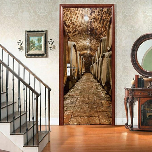 3D Door Stickers Murals Peel and Stick - Wine Cellar - Door Wallpaper Self-Adhesive Door Decals Removable PVC Waterproof Door Poster for Bedroom Living Room Door Decoration 35.4" x 78.7"