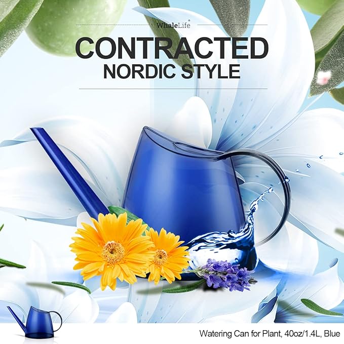 WhaleLife Indoor Watering Can for House Bonsai Plants (1.4L, Blue)