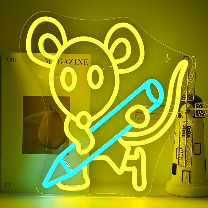 Pencil Mouse Neon Sign Yellow Led Neon Signs Classroom Neon Lights for Wall Decor Dimmable Light Up Sign for Classroom Bookstore Library Bookish Museum Teen Gifts (USB Powered 5V/2A)