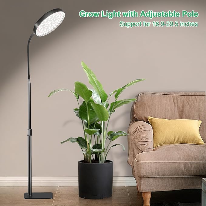 Standing Grow Light for Indoor Plants, 6000K 216 LEDs Floor Plant Growing Lamp with Stable Base for Large Plants, 4/8/12 Timer Setting & Adjustable 16-29IN, 5 Dimming Brightness