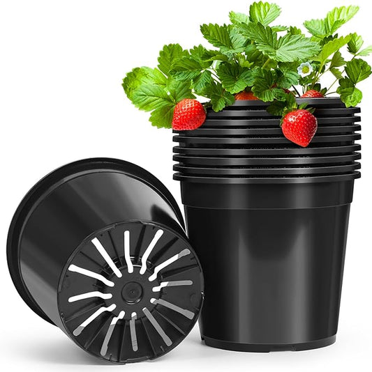1/2/3/5/7 Gallon Pots for Plants, 2 Gallon Plastic Nursery Pot with Drainage Holes, Sturdy Plastic Plant Pots for Nursery Garden, Flowers, Succulent Outdoor Indoor (Black, 2 Gal- 10 Pack)