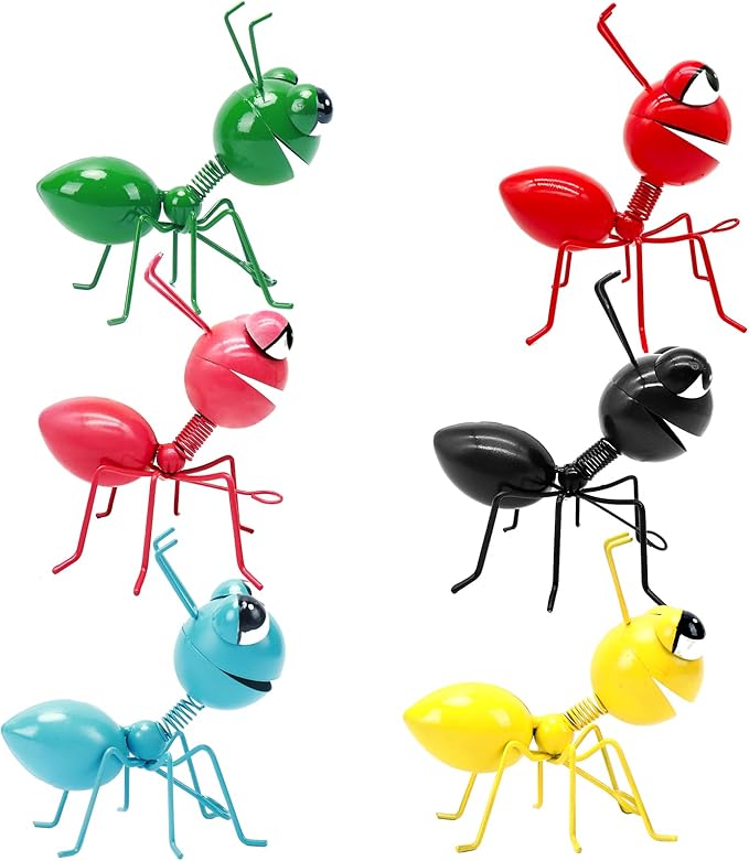 Metal Yard Art Garden Decorative Cute Ant Outdoor Wall Sculptures - Set of 6