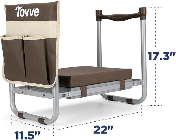 Foldable Garden Kneeler and Seat, Heavy Duty Garden Stool with 10" Wide Detachable Kneeling Pad, Portable Garden Bench Chair with Large Garden Tool Bag, Gardening Gifts for Women, Seniors, Mom