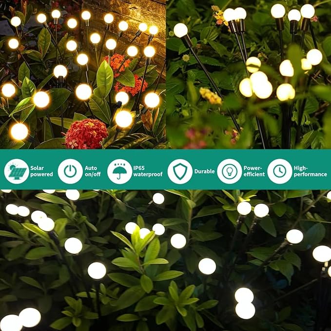 Solar Garden Lights, 6Pack 48LED Outdoor Firefly Lights Solar Decorations Lights Waterproof Firefly Lights Swaying in The Wind, Big Bulb Vibrant Firefly Lights for Yard Patio Pathway Decor Warm White