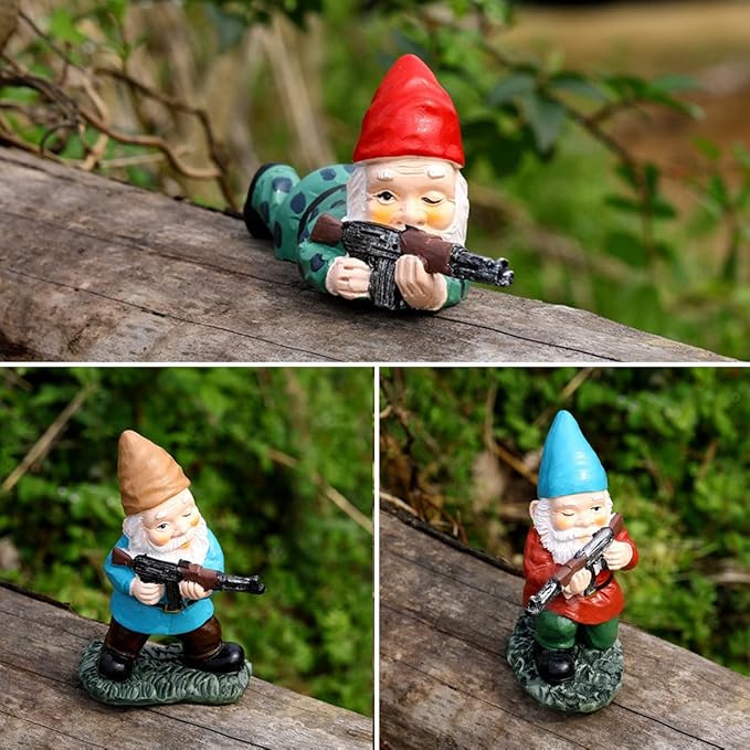 3Pcs Military Soldier Garden Gnomes with Guns AK47, Funny Army War Combat Defender Gnome Statue Figurines, Indoor Outdoor Patio Yard Lawn Desktop Ornament Decor,Valentine's Day Men Gift