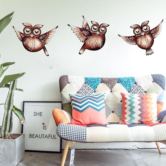 EiGreen Metal Owl Wall Art Decor, Metal Colorful Birds 3D Outdoor Wall decoration,Hanging Ornaments Hand-made cute owl Wall Art Fence Decorations for Living Room Patio Balcony (owl)