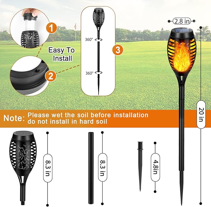Solar Lights Outdoor Waterproof, Upgraded 6 Pack Solar Torch Light with Flickering Flame for Garden Decor, Mini Solar Outdoor Lights LED Tiki Torches for Outside Patio Yard Pathway Decoration