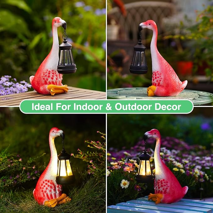 Goodeco Flamingo Statue with Solar Lantern - Artistic Pink Flamingo Decor for Outdoor Garden & Home, Flamingo Gifts for Women - Flamingo Lamp with Solar Lights Outdoor