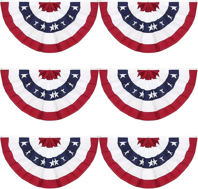 GoosWexmzl 3x6Ft American Pleated Fan Flag,USA Patriotic Half Fan Bunting Flag,Decoration Flags (Set of 6)