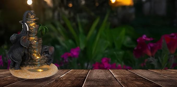 Outdoor Elephant Figurine Lights Animal Solar Garden Statue Decor, Decorative Mothers Day Mom Gifts, Outdoor Decor for Patio