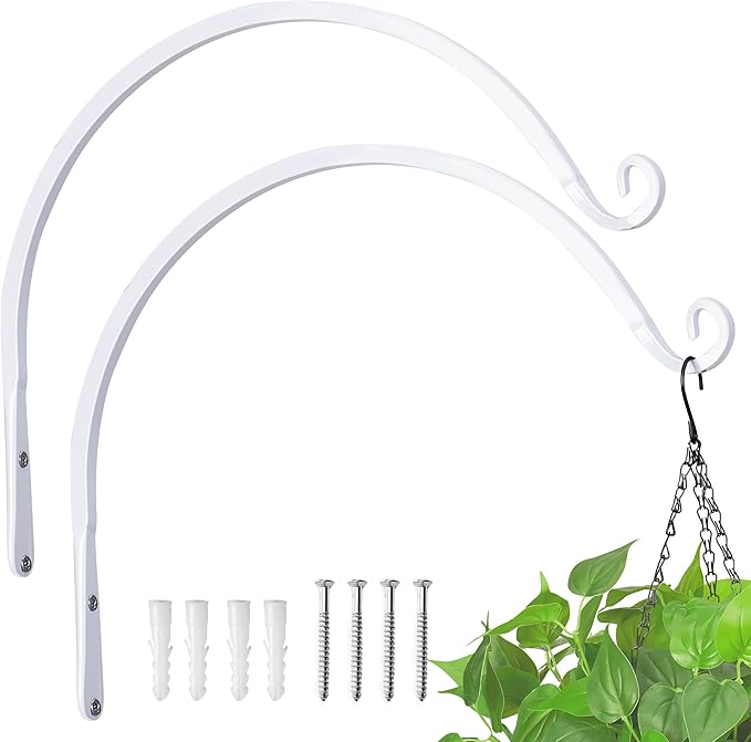 Kingsyard 2-Pack Wall Plant Hanger Outdoor - Heavy Duty Metal Hanging Bracket Hooks for Hanging Plant, Bird Feeders, Lanterns, Wind Chimes Outdoor & Indoor, 14-Inch/White