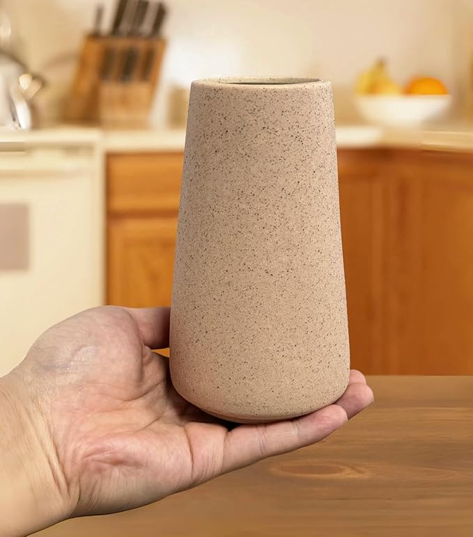 Simple Vase for Flowers Plants, Matte Vases for Modern Table Shelf Home Decor Wedding Boho Decor, 6" H Frosted Elegant Ceramic Vase for Pampas Grass Fluffy Stem Bouquet Lavender Flowers (Brown, 2)