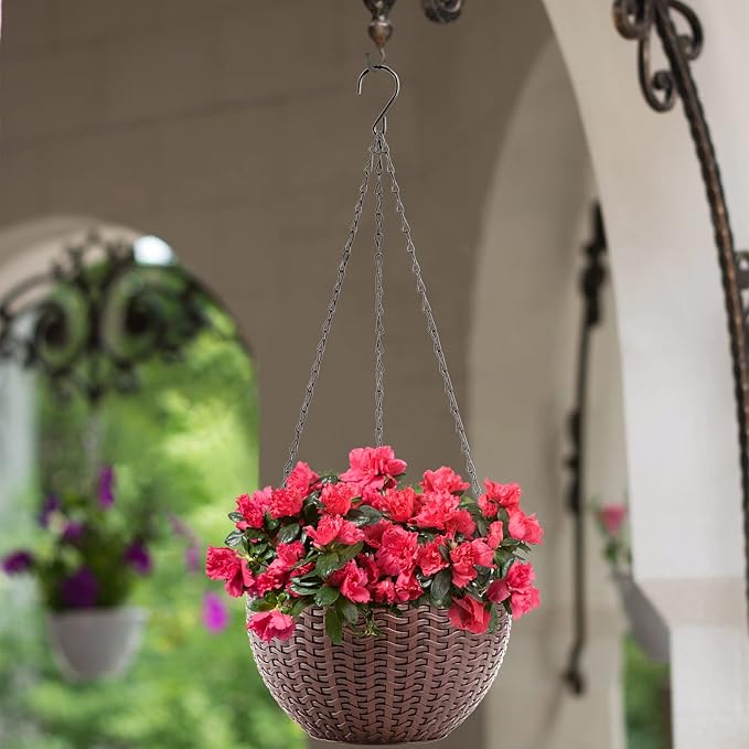 Foraineam 2-Pack Dual-pots Design Hanging Basket Planters Self-Watering Indoor Outdoor Plant & Flower Hanging Pots with Drainer and Chain, 2 Size Assorted