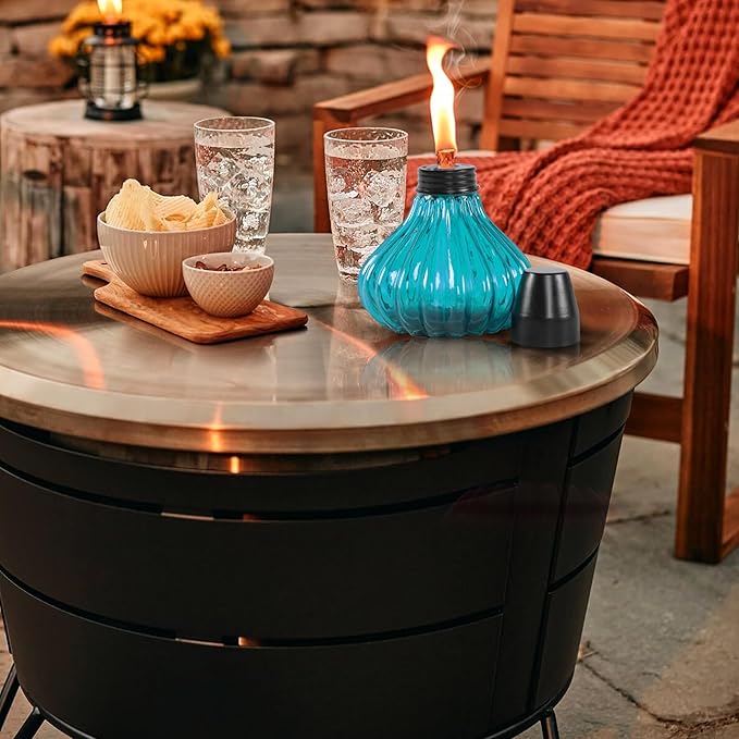 Deco Window Pack of 4 Table Torch for Indoor Outdoor Citronella Oil Tabletop Glass Lamp Landscape Multicolored Lantern with Fiberglass Wick & Cap for Garden Patio Yard Party Decor Light