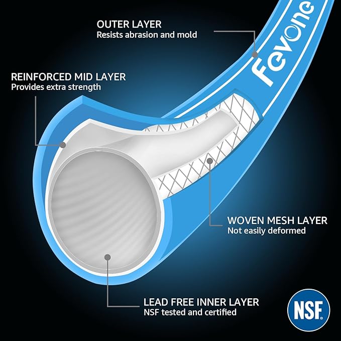 Fevone 12 ft Garden Hose, Heavy Duty Water Hose, Hybrid Polymer, Kink Resistance, Flexible, Durable, Leak Free, Aluminum Fittings, 3/4" GHT, 5/8" ID, 600 Psi, Drinking Water Safe