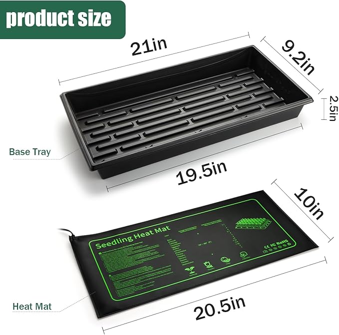 Seed Starter Kit - 10 Pack 1020 Seed Trays with 2 Seedling Heat Mats for Plants (10"x20.5"), Complete Seed Germination Kit for Indoor Gardening, Greenhouse Accessories