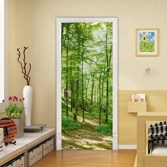 3D Self-Adhesive Door Wallpaper - Forest Poster Premium PVC Waterproof Wall Sticker for Bedroom Living Room Decoration 77 x 200 cm