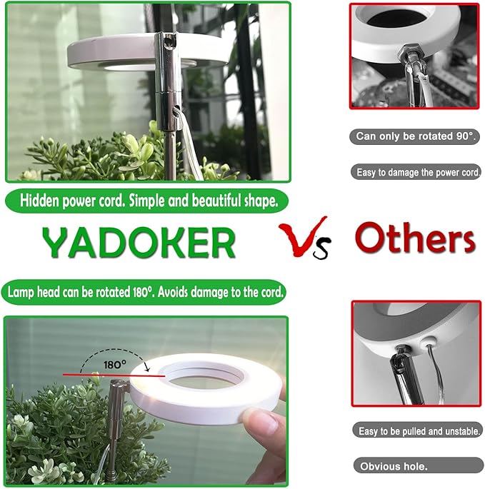 Plant Grow Light,yadoker LED Growing Light Full Spectrum for Indoor Plants,Height Adjustable, Automatic Timer, 5V Low Safe Voltage,Idea for Large Plant Light