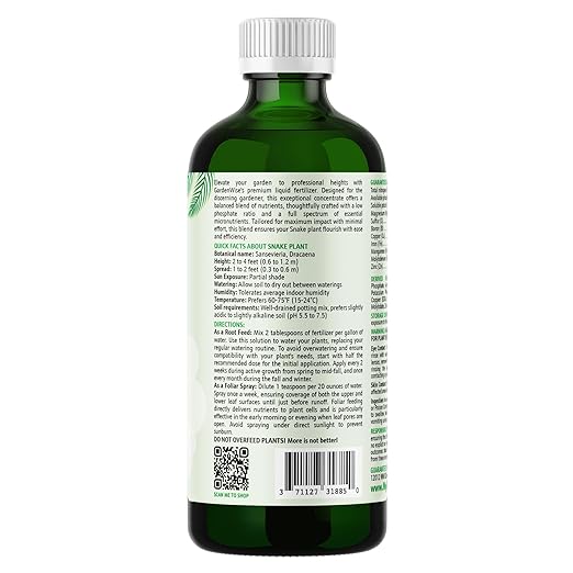 3-1-2 Liquid Fertilizer Concentrate with Micronutrients - Ideal Snake Plant Food for Sansevieria (Dracaena trifasciata), Indoor Plant Care (32 OZ)