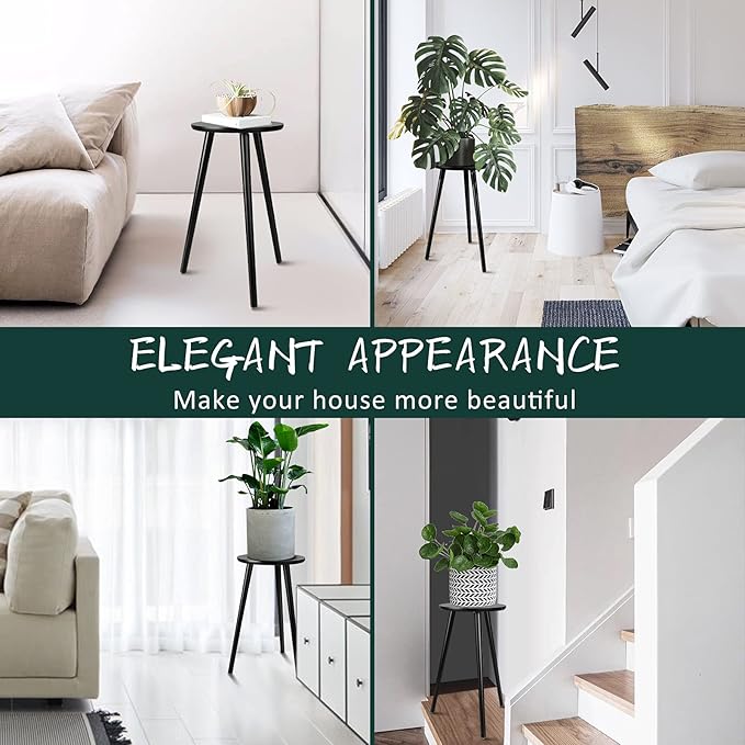Uneedem Indoor Plant Stand Wood Mid Century Plant Stand for Indoor Plants, Modern Plant Table, 20.5" Tall Plant Holder Stand for Flower Pots, Small Round Side Table, End Table Black