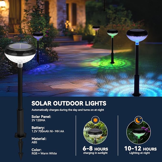 Outdoor Pathway Lights Solar Powered: 6 Pack RGB Landscape Path Lights Led Yard Light - Color Changing Lights Garden Decor for Outside Backyard Sidewalk Patio Walkway Decorations