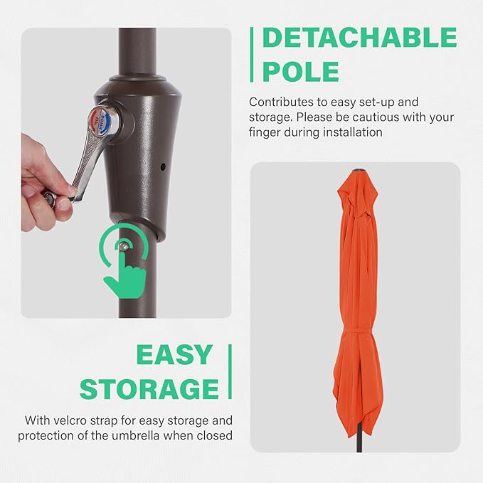 JEAREY 6.5x10 ft Rectangular Patio Umbrellas Outdoor Market Umbrella with Push Button Tilt and Crank, Rectangle Table Umbrella 6 Sturdy Ribs UV Protection for Pool Garden Backyard Deck, Orange