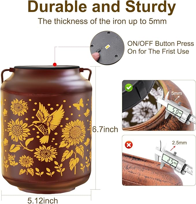 Birthday Gifts for Women Mom Grandma Solar Lanterns Outdoor Waterproof Hummingbird Garden Decor Hanging Metal Lights Outside for Yard,Patio,Backyard,Porch