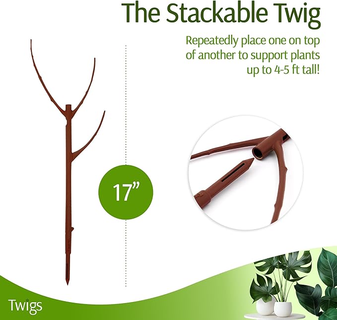 Stackable Plant Support Stakes, Stem Holder Structures for Indoor & Outdoor Use, Garden Accessories for Climbing & Potted Plants, Trellis Alternative - Begonia Red, 10 Pack, 17" L