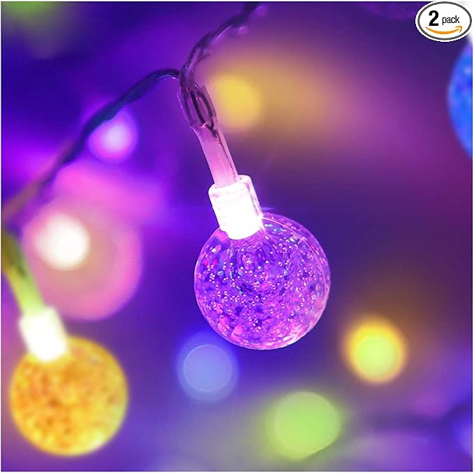 Coloured Globe String Lights Battery Operated，2 Pack 26.2FT 60 LED 16 Colour Changing Water Proof Crystal Ball Outdoor String Lights with Remote Control for Home, Patio,Party, Christmas, Garden Decor