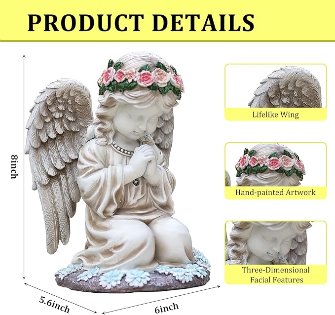 Choies Solar Angel Garden Statue Outdoor Decor,Praying Angel Sculpture for Outside,Home,Patio,Yard,Cemetery,Perfect Birthday or Valentines Day Angel Gifts for Women,Mom
