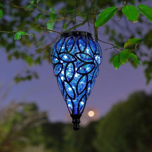 Outdoor Plastic Solar Hanging Lantern, 15 Cool White LEDs Twinkle Effect Tear-Shaped Hanging Lantern Decor Garden Decorative Solar Lights for Backyard, Patio and Lawn
