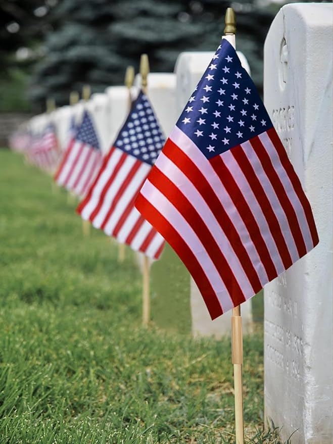 24 Pack 12x18 Inch American Flags For outside, US Flags with Kid-Safe Spear Top, Pluggable ground Multi-Purpose wood Flagpole , Patriotic Decorations, Memorial Day, 4th of July decorations,Independence Day Patriotic Holiday Yard Garden Flags