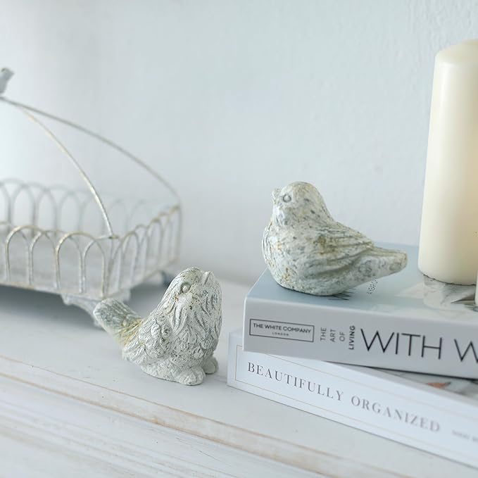 Outdoor Bird Statues Bird Decor Figurines for Home Cement Bird Sculpture for Patio Yard Lawn Ornament, 2style/Set,Indoor Outdoor Stone Bird Decorations Statue