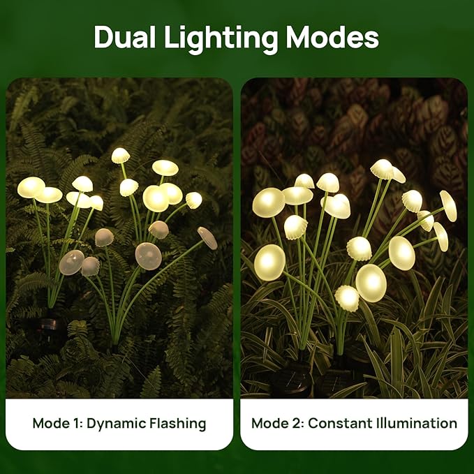 Solar Garden Lights, 6-Pack Dual Mode LED Solar Mushroom Lights, Waterproof Firefly Outdoor Decor for Yard, Patio, and Pathway – Warm White Jellyfish Ambiance