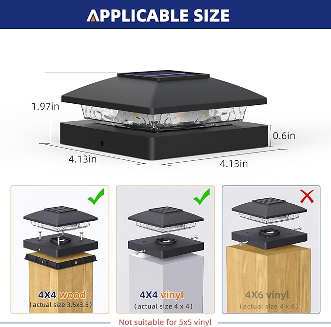 APONUO Solar Post Cap Lights for 4x4 Wood & Vinyl Posts, IP44 Waterproof Cool White LED 4x4 Post Solar Lights, Outdoor Garden Patio Yard Decor, 16 Pack (Black)